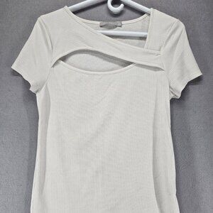 Red by BKE Women's Short Sleeve Cut Out Top, White, Stretchy, XL